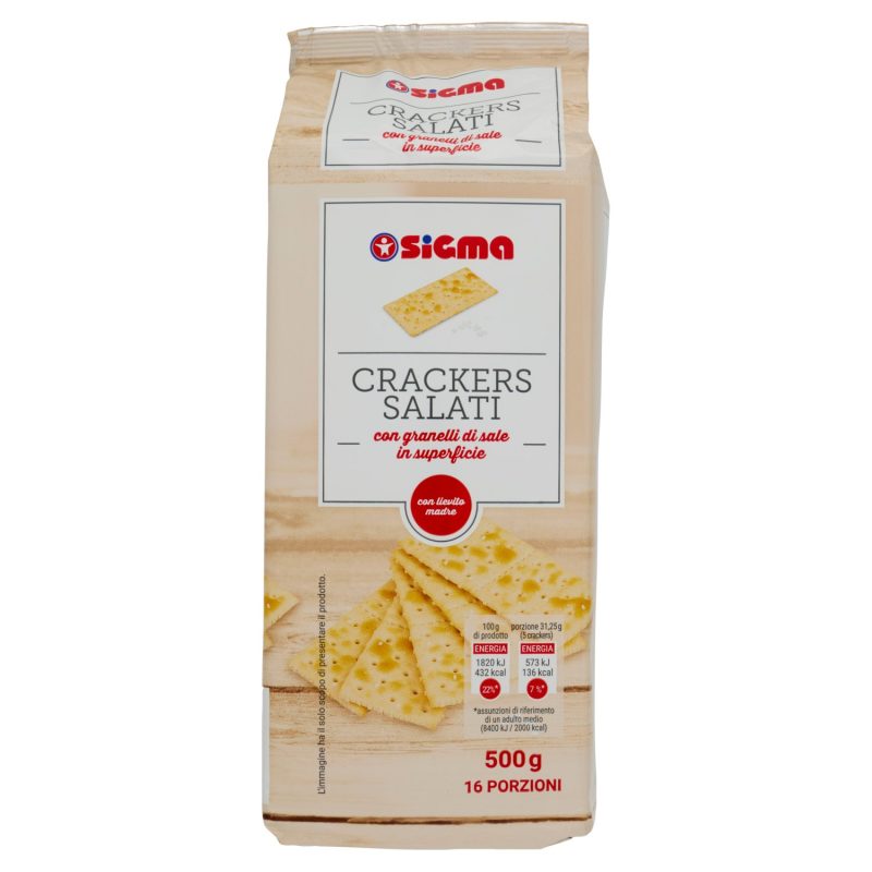 Sigma Crackers Salati con granelli di sale in superficie 500 g